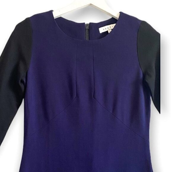 Sandro Paris Color Block Ponte Mini Dress, Purple/blue and Black, Size 1/S - Picture 3 of 14